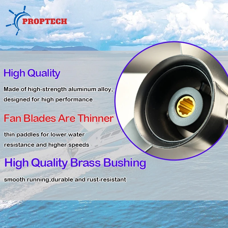 Aluminum Alloy Propeller for Tohatsu Nissan Outboard 9.9 x 12 Inch 3 Blade 10 Spline Fits 25 HP 30 HP Boat Motors