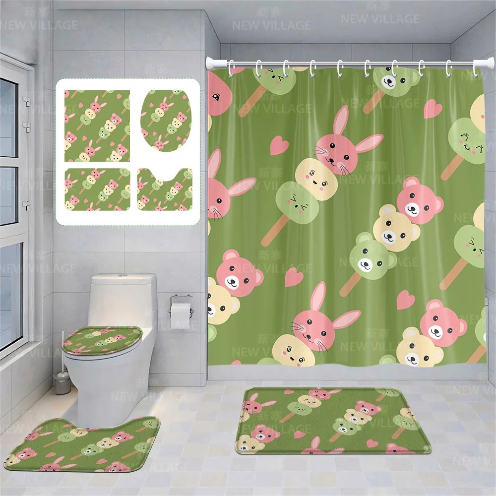 Wohnmobil Duschvorhang-Set 16-tlg. – Mit Rutschfester Matte & WC-Bezug, Baumstreifen-Design
