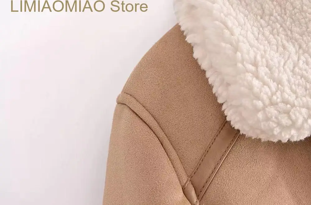 New Women's suede Jacket, thick imitation leather coat, vintage style, casual, warm, cashmere, Winter,