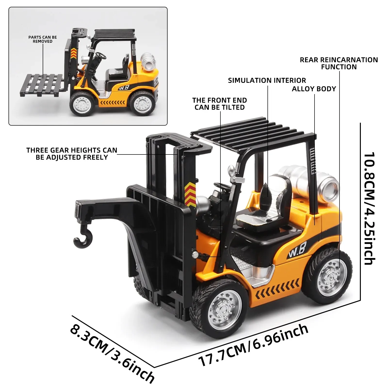 Alloy Construction Forklift & Crane Toy with Motion, Sound, and Light Effects - Perfect for Kids' Imaginative Play