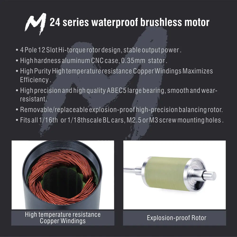 SURPASS HOBBY Wasserdichter Combo M2430/2435/2440 Bürstenloser Motor mit M35A ESC 2S für Wltoys 1/16 1/18 RC Truck Monster Car Boat – Detail 3