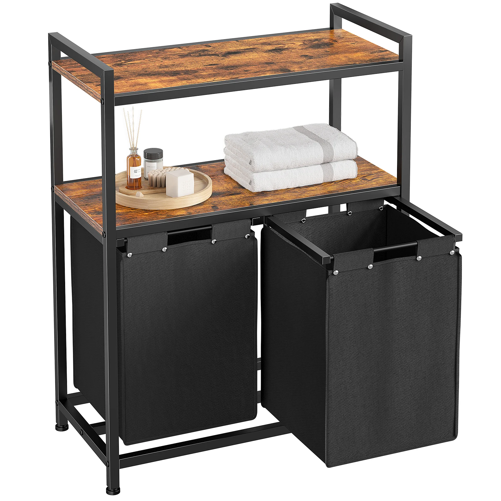 

Двойная корзина для белья Enhomee 112L с полкой, 2 секции, стандартная корзина для грязной одежды, водонепроницаемый органайзер для хранения