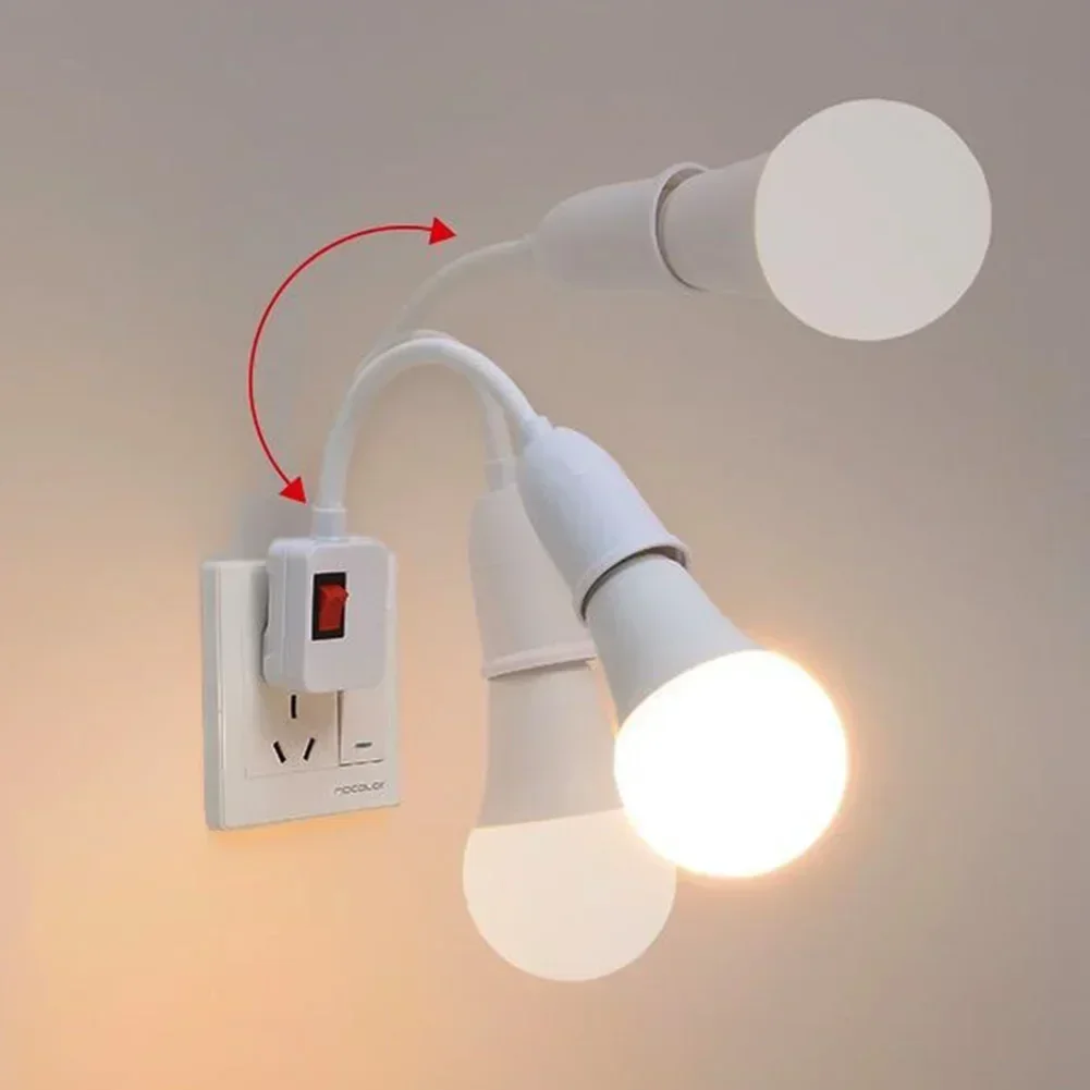 Stainless Steel E27 Lamp Base Adapter with On/Off Switch for EU US Plug