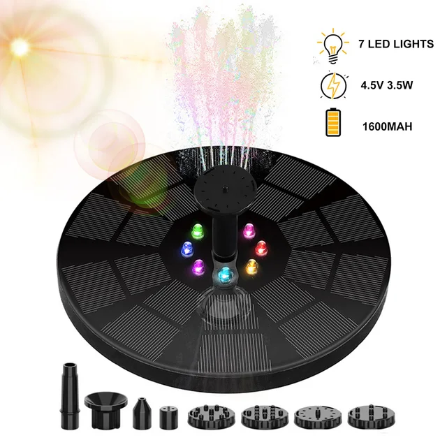 3,5W Napenergia Kerti Madárfürdő Szökőkút Szivattyú Hajtott Úszó Vízesés 6 Fúvókával A Tó Medence Halkartályához - Image 6