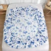 Twin Fitted Bed Sheet with Elastic Blue Flower Printed Bed Cover Single/Queen/King Bed Linen Reactive Printed Mattress Cover 180 5