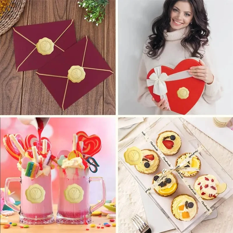 100-200pcs Gold Embossed Heart Stickers Envelope Seal Wax Looking Labels Wedding Party Invitation Card Christmas Gift Decoration