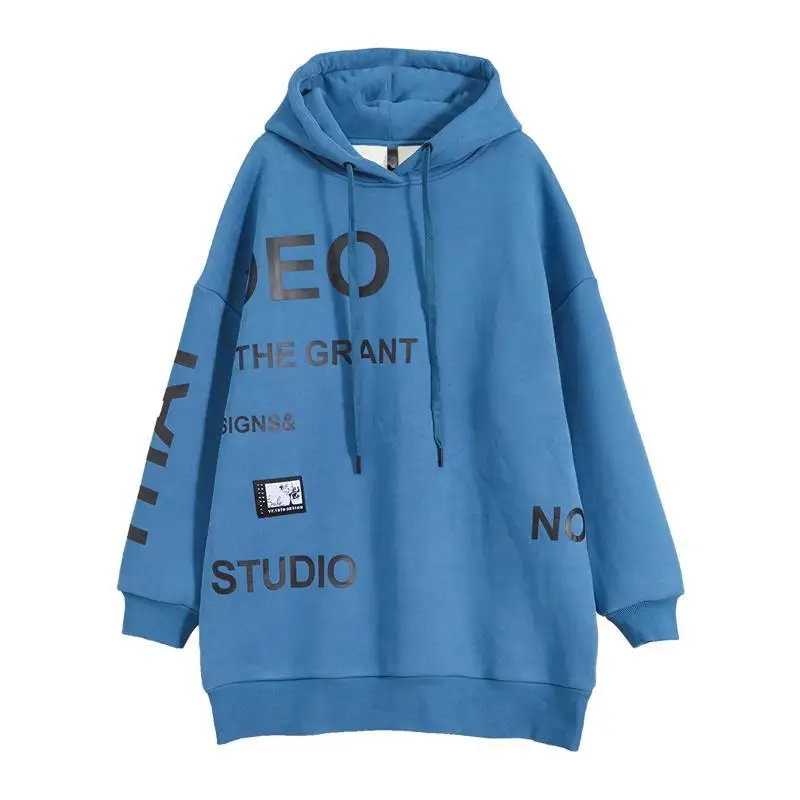 Pure Cotton Thicken Warm Hoodie 2023 Winter New Mid Length Version Loose Large Size Women Long Slevee Fashion Casual Hooded Top