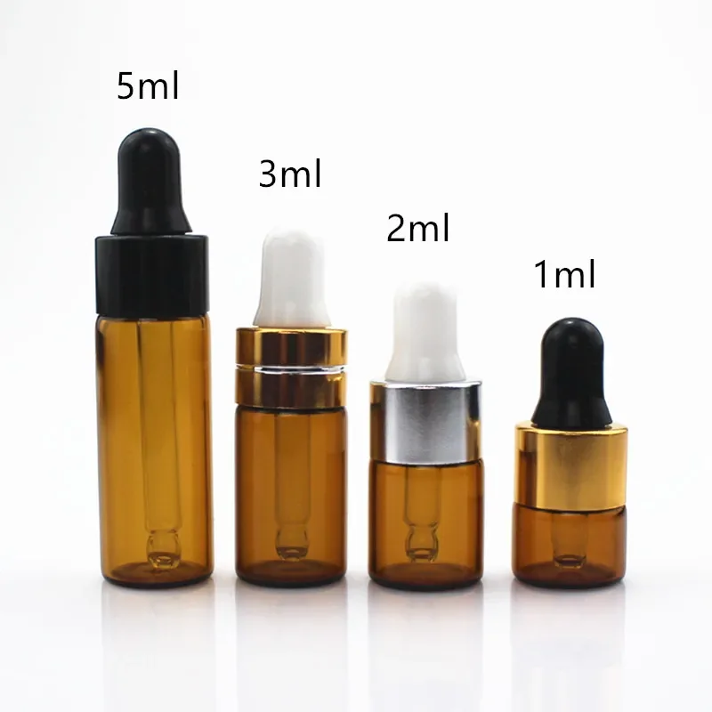 

10pcs/Pack 1ml 2ml 3ml 5ml Amber Glass Dropper Bottle Empty Essential Oils Bottles Dropper Refillable Clear Glass Vials