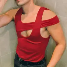 

2022 Men Irregular Tank Tops Solid Color Sleeveless Streetwear Vests Hollow Out Casual Vests Breathable Sexy Men Clothing