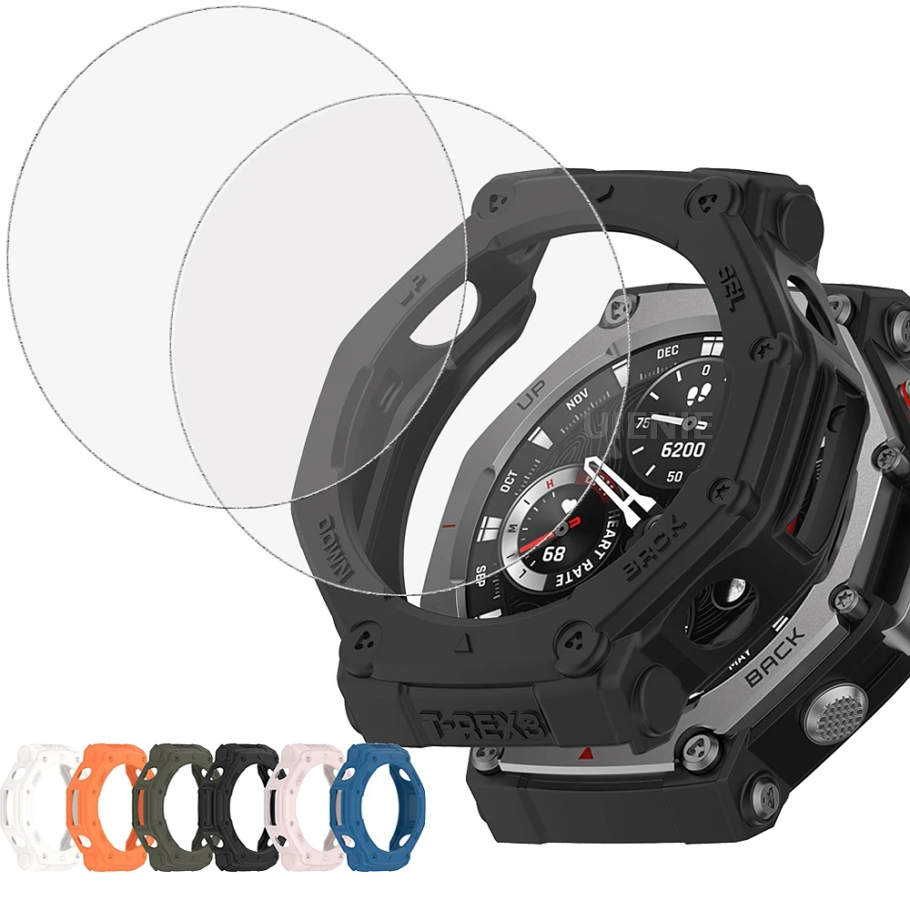 Enhanced Soft TPU Protector Case with Toughened Glass for Smartwatch - Durable Hollow Protection Shell Frame