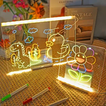 Tavola da disegno luminosa a LED per bambini, blocco per schizzi illuminato, lavagna acrilica per messaggi, penna fluorescente colorata, decorazione per la stanza