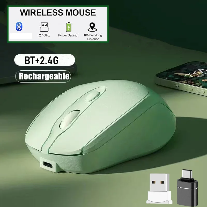 Dual Mode Wireless Mouse Bluetooth-Compatible 2.4G Rechargeable Computer Mouse Portable Cordless Mice For Laptop/iPad/Table wireless mouse