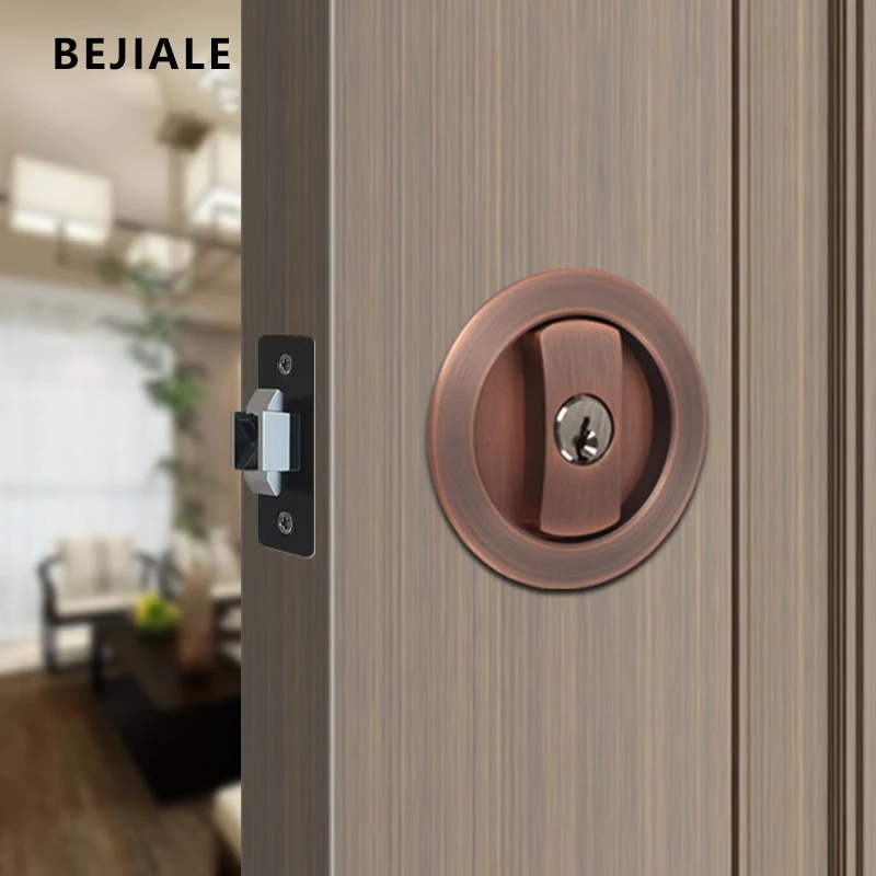 Indoor Sliding Door Lock Invisible Round Double Hook Kitchen Bathroom Gold Sliding Door Lock Zinc Alloy Balcony Single Hook