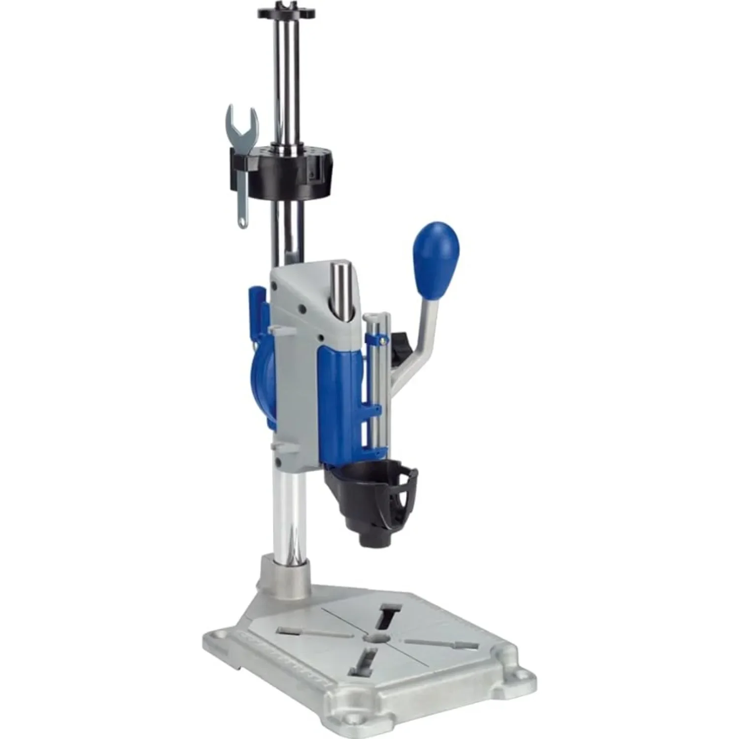 Drill Press Rotary Tool Workstation Stand w/ Wrench- 220-01- Mini Portable Press- Holder- 2 Inch Depth , Silver