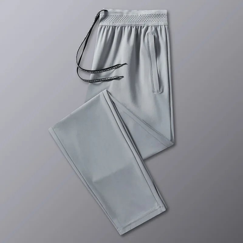 Summer Casual Men's Ice Silk Quick Dry Straight-Leg Sweatpants Breathable Plus Sizes Live Broadcast Cross Body Sport Shirt