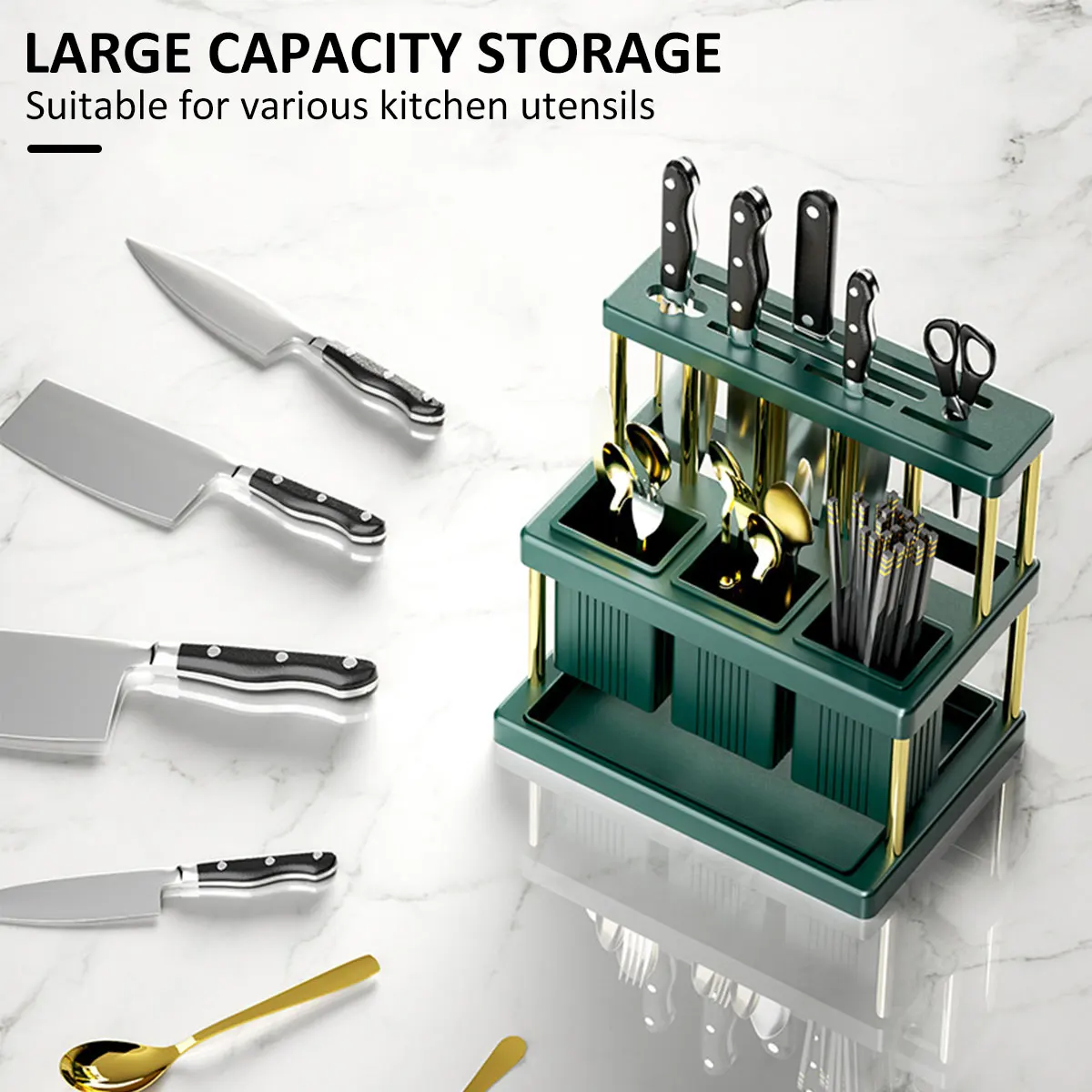Kitchen Cutter & Cutlery Drying Rack Multifunctional Holder Space Saving Utensil Holder with Removable Water Catch Tray Storage