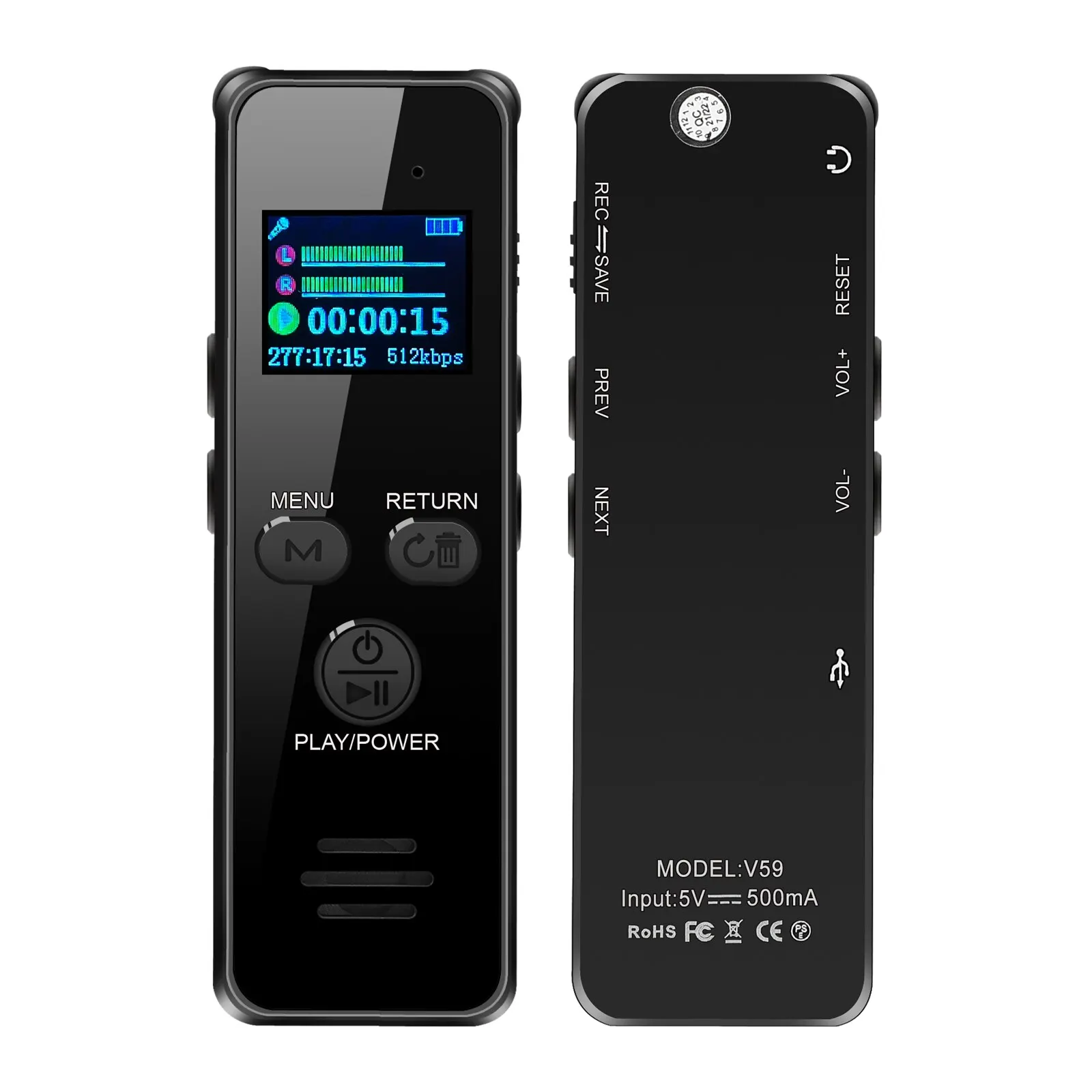 Vandlion V59 64GB HIFI Digital Voice Recorder Voice Activated Recorder Device Dictaphone MP3 Player Noise Reduction