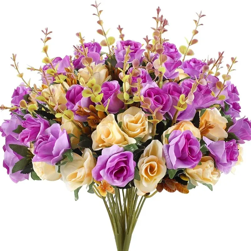 12 künstliche Rosenblüten, zweifarbige Kunstblumen mit Stielen, künstliche Rosen, Blumensträuße, Dekoration für Zuhause, Hochzeit, Weihnachten, Party – Detail 10