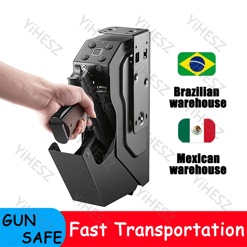 

Gun Safes Pistol Box Biometric Fingerprint/Password Steel Gun Box Unlock Anti-Burglary with Keys Strongbox For Desk Cabinet