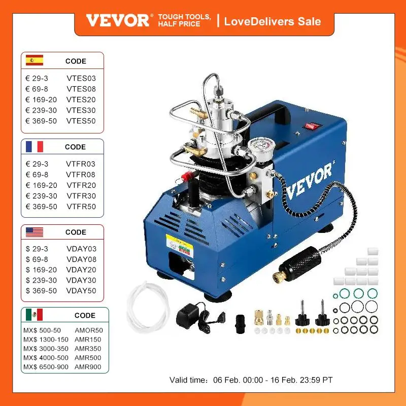 Vevor 1800W Pompa Compressore D'Aria Pcp Ad Alta Pressione 4500Psi/30Mpa/300Bar 220V Arresto Manuale Per Paintball, Fucile Ad Aria Compressa, Bottigli