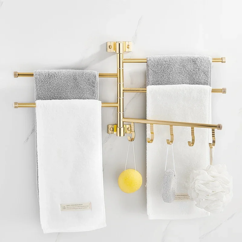 Towel rack towel holder Golden Light Luxury Aluminum Wall Mounted Rotating Towel Rack Bath Rail Hanger Towel Holder Bathroom Accessories Storage Rack