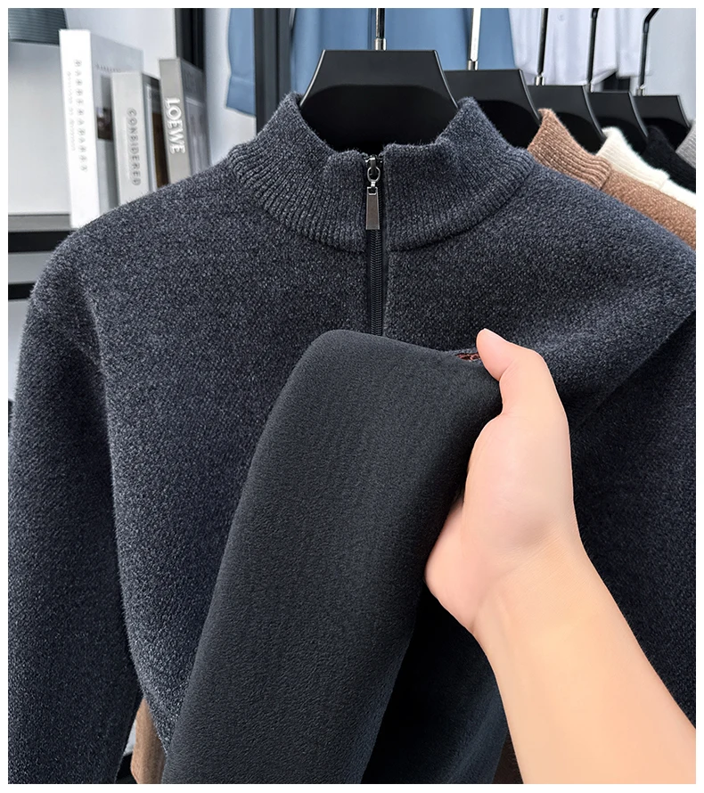 Hochwertiger Samt-Pullover mit Stehkragen und Reißverschluss für Herren Wintertrend Designer-Luxusmarke Paul-Stickerei warmer Strickpullover – Detail 13