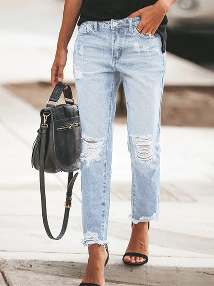 2025 Autumn Lady New Y2K Outwears Fashion Women's Ripped Denim Jeans Patchwork Solid High Waist Zipper Trousers 6