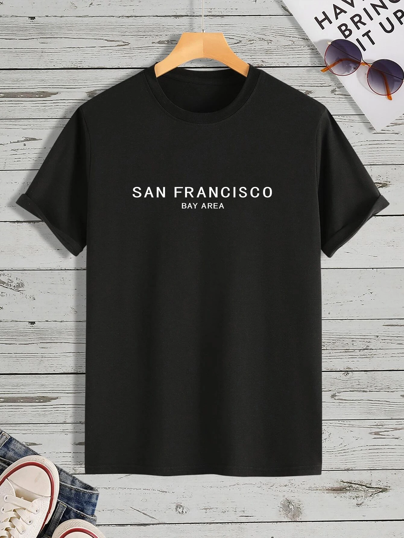 San Francisco Bay Area Men's Casual Trendy Graphic Print Comfortable Crew Neck Short Sleeve T-shirts, Summer Oversized_voghion.com