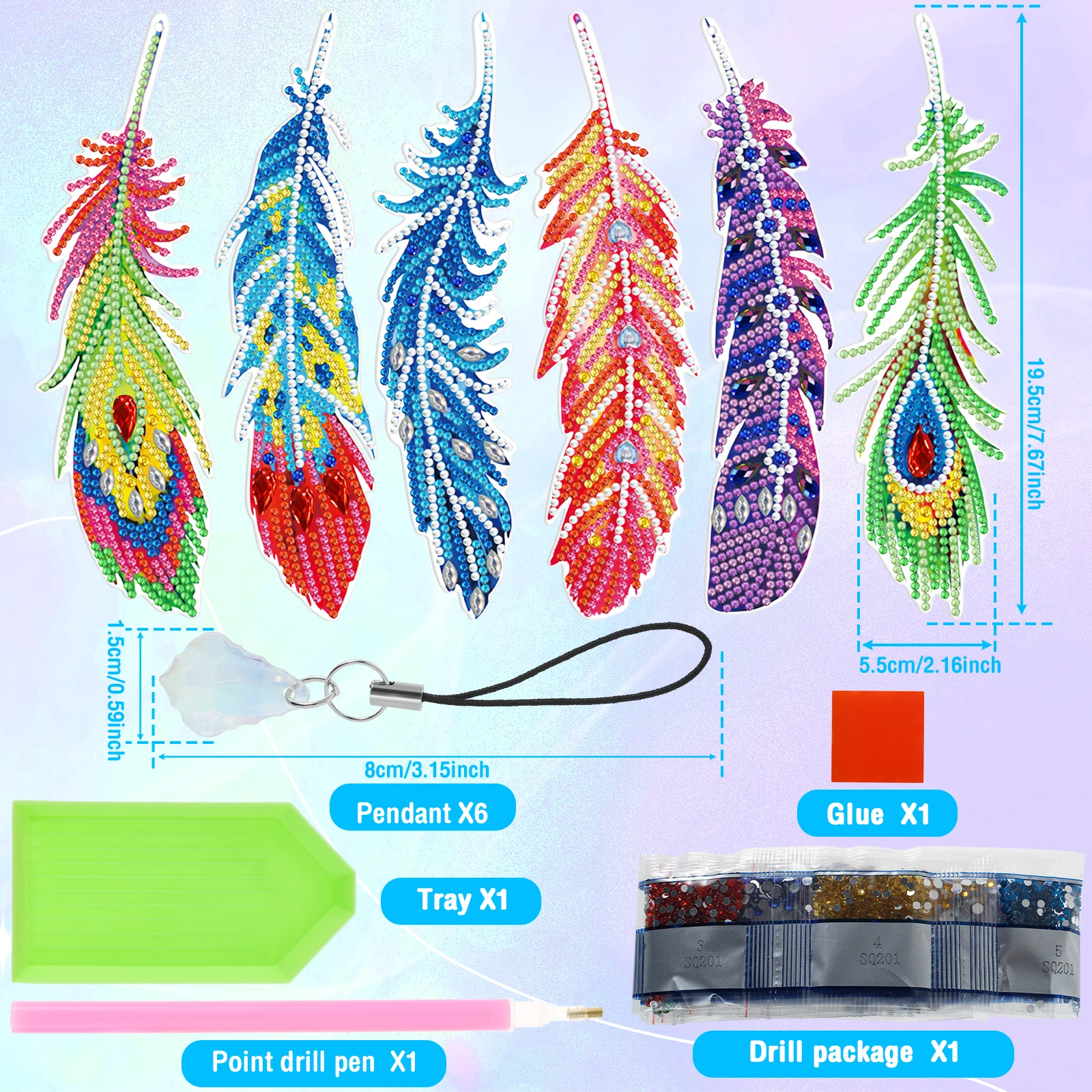 Diamond Painting Bookmarks Kit DIY Feather Diamond Art Bookmarks Exquisite Flower Crafts with Pendants 6Pcs