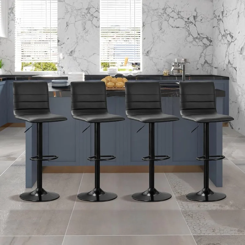 

Bar Stools Set of 4, Swivel Counter Height Bar Stools with Back, Square PU Leather Adjustable Tall Barstools for Bar Bistro