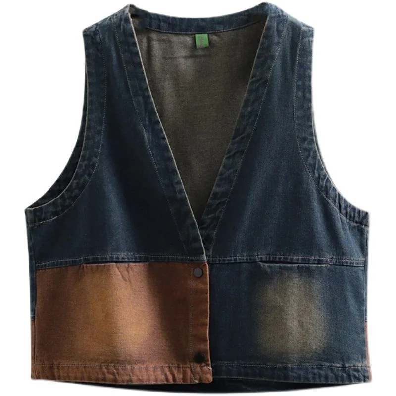 2023 Spring New Retro Art Denim Vest for Women High Grade Loose Relaxed Light and Thin Vest Girl