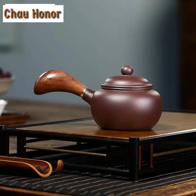 Yixing Purple Clay Teapots Famous Artists Handmade Side Handle Tea Pot Raw Ore Mud Filter Kettle Chinese Zisha Tea Set Teaware