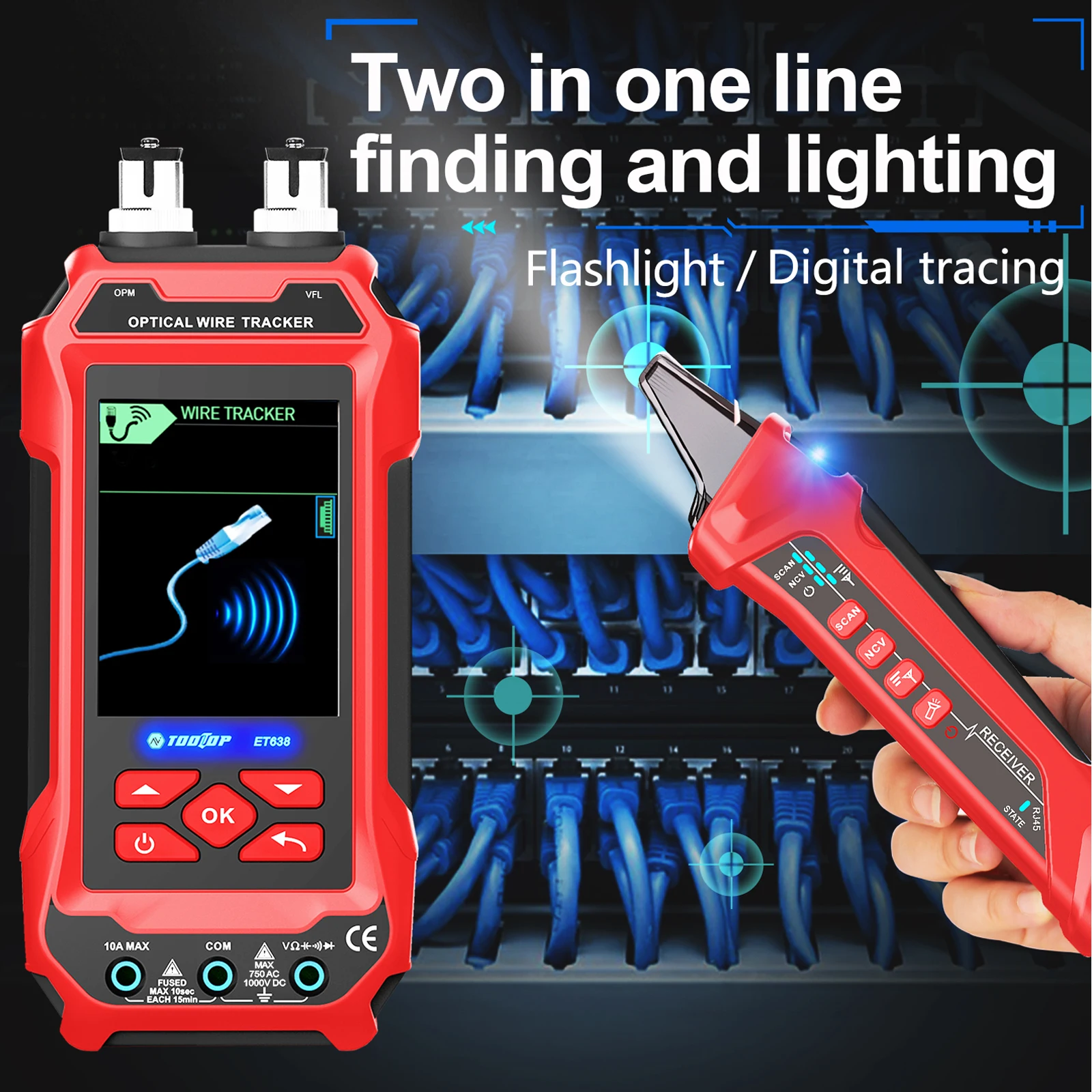TOOLTOP ET638 4 in 1 Network Cable Tester Optical Power Meter PoE LAN Test 60000 Counts Digital Multimeter Line Finder Tools 2