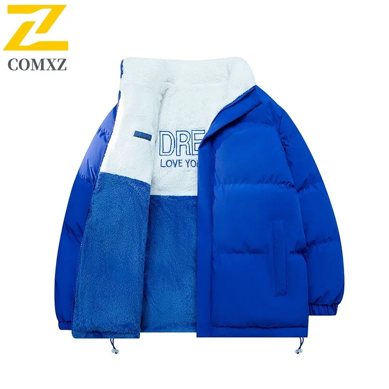 COMXZ 2025 New Unisex Double-Sided Lamb Wool Jacket Autumn Winter Fashion Warm Hong Kong Style Cotton Jacket Casual Outerwear