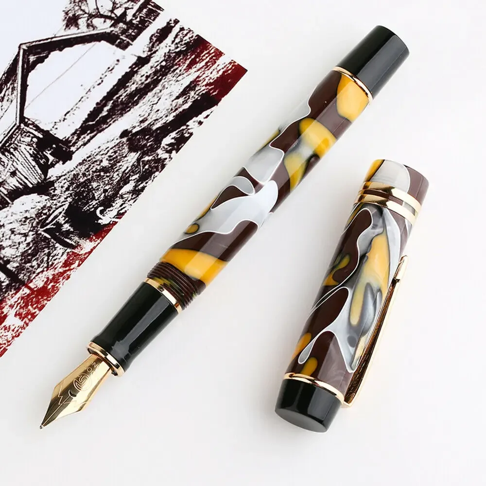 Majohn M600S Celluloid Amber Fountain Pen F Nib with Converter Excellent Quality Office Business Writing Gift Ink Pen majohn a2 retractable fountain pen ef 0 4mm nibs writing ink pens with converter for students shcool office supplies gift pens