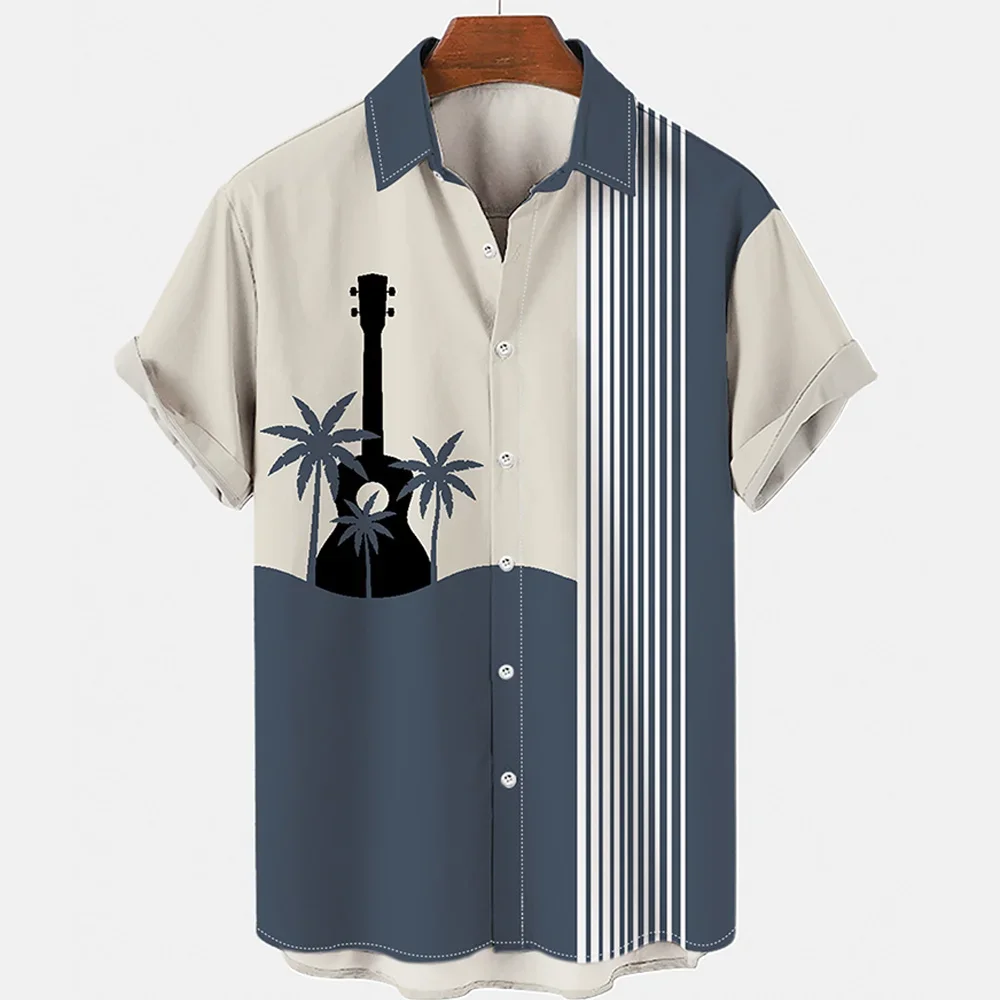 Hawaiian men's shirt 3D printed musical note sheet pattern casual lapel top plus size clothing summer casual short-sleeved men's