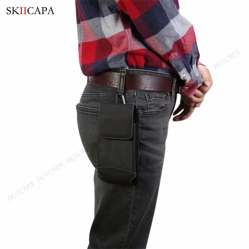 Oxford Cloth Phone Holster with Belt Clip and Leather Accents - Enhanced Waist Bag and Wallet Case