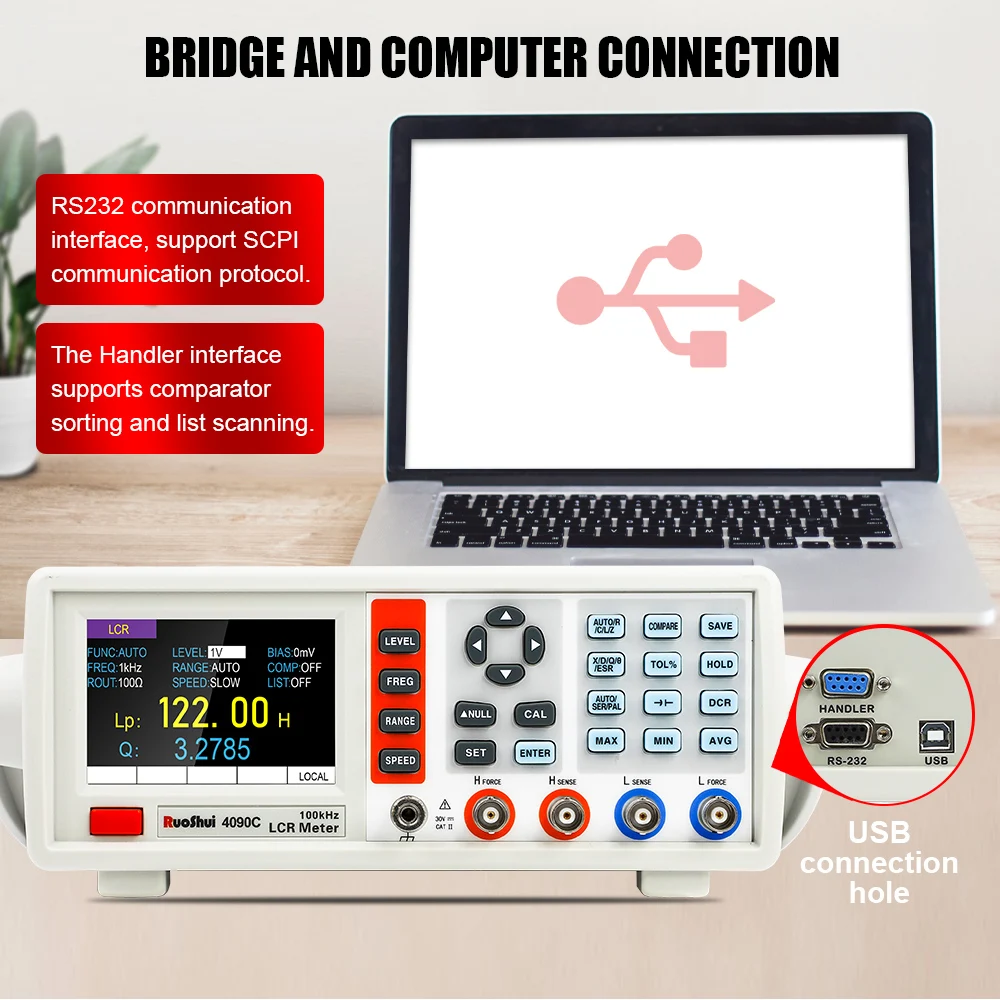 RuoShui 4090 Digital LCR Meter Desktop Capacitance Resistance Impedance Inductance Measure Instrument Electric Bridge Component 3