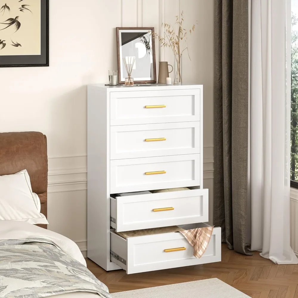 Drawer Metal Dresser for Bedroom, Tall White and Gold Dresser for Closet, Metal Chest of Drawers, Dressers & Chests of Drawers 5