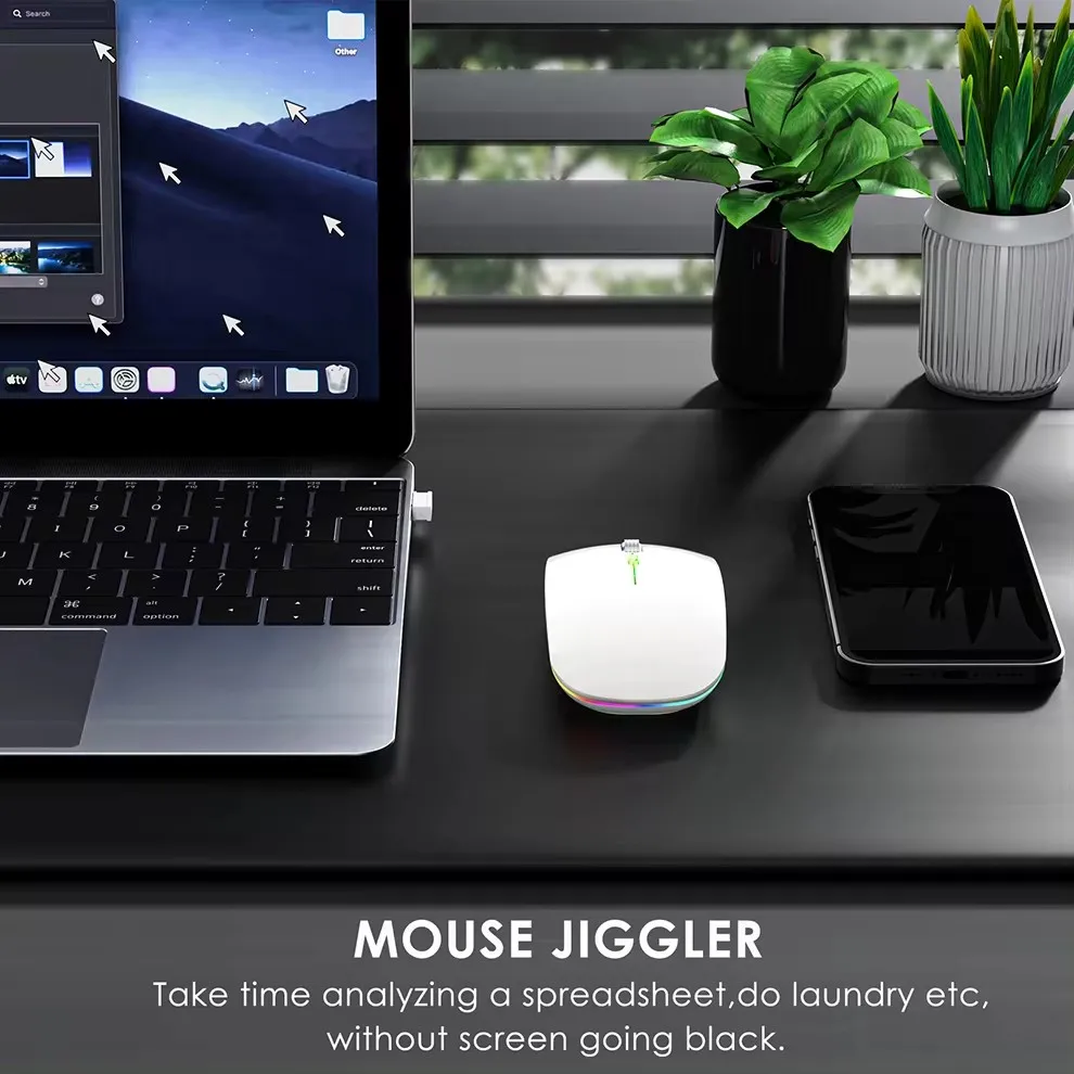 2.4G+Bluetooth Wireless Mouse Backlight Jiggler Mouse Rechargeable Silent Ergonomic Mice for iPad Laptop Computer
