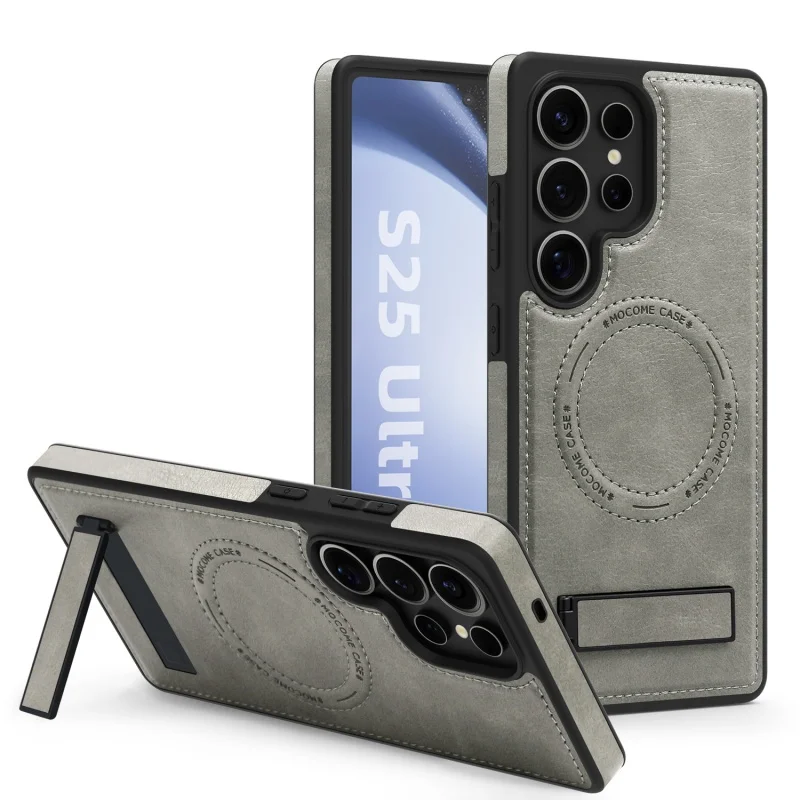 Leather Stand Case with Magnetic Wireless Charging and Fall Protection