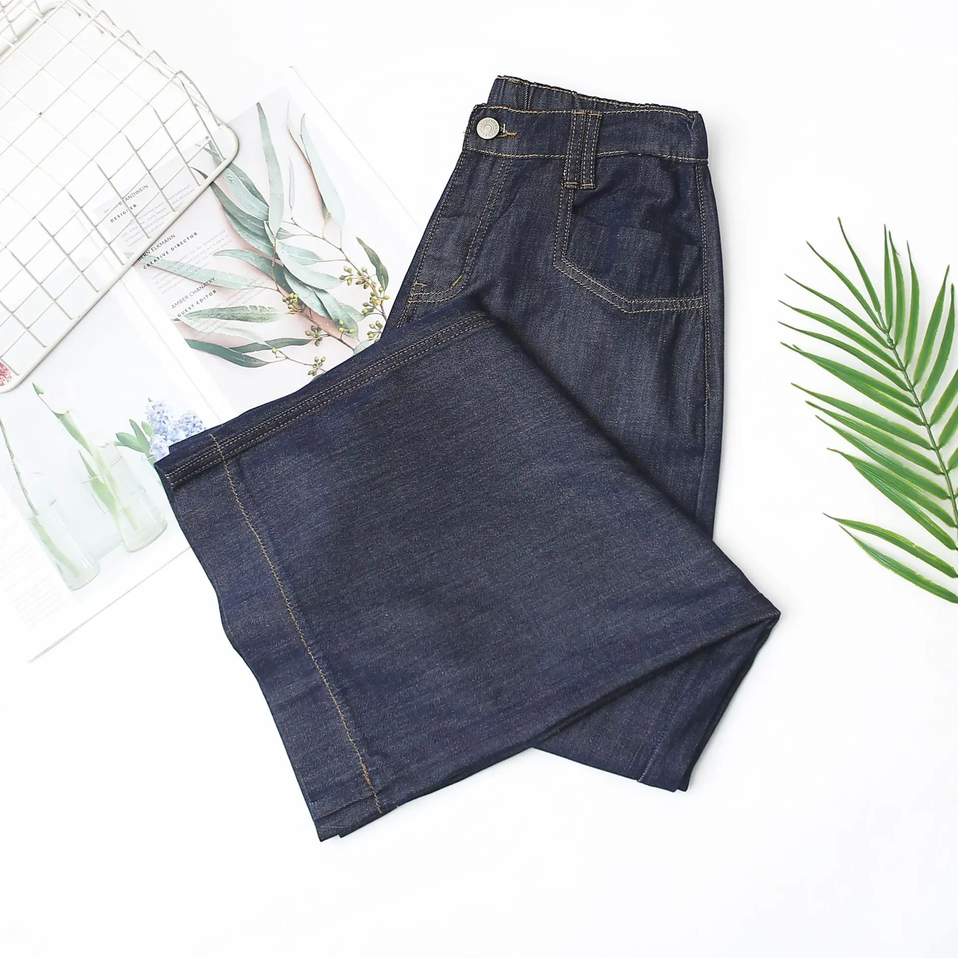 New Summer Lyocell Wide Leg Jeans 100KG Premium Plus Size Women Design Thin Denim Long Pants 5335