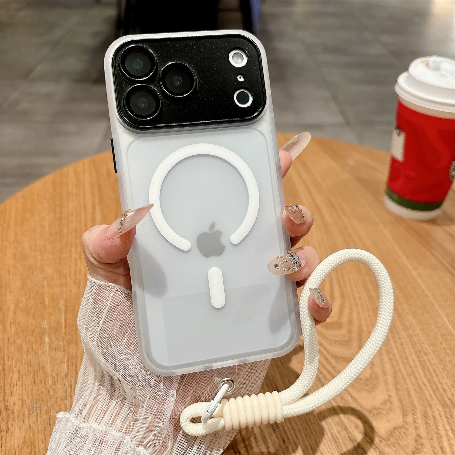 Magnetic Wireless Charging Phone Case with Lanyard and Matte Translucent Lens Protection
