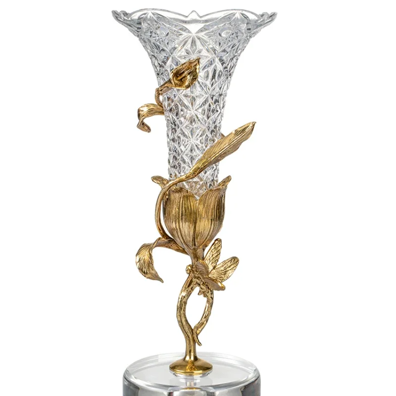 

luxury simple flower arrangement vase crystal glass inlaid with copper living room