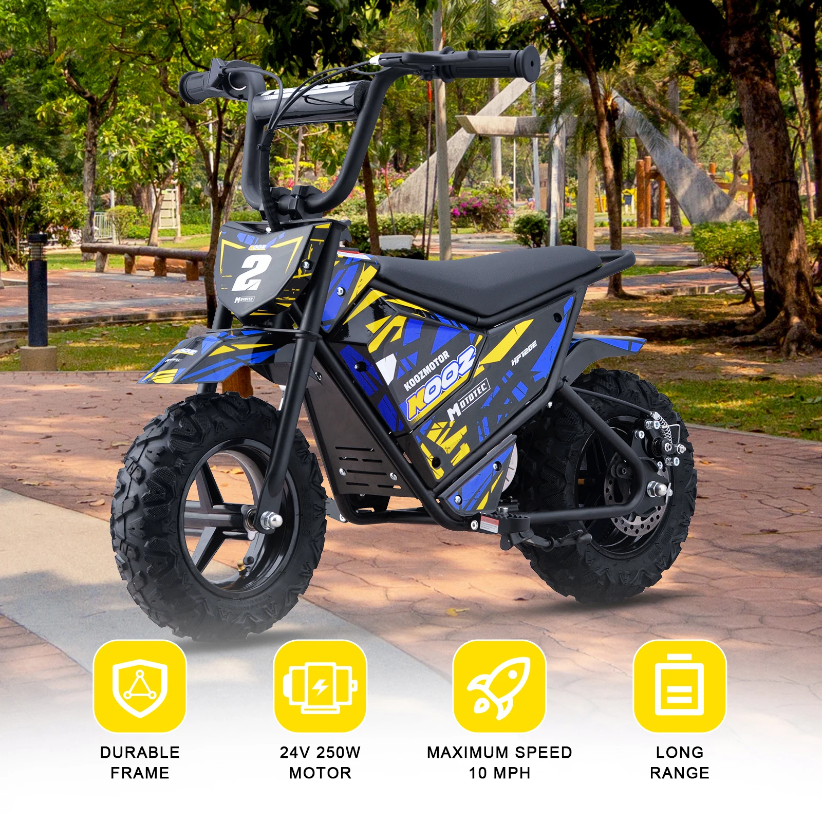 KOOZ HP120E 24V 250W Electric Motorcycle for Kids, Electric Dirt Bike Up to 10 MPH & 7.5 Miles Long-Range.