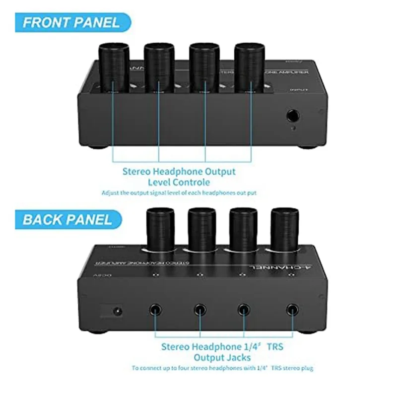 B03B-4 채널 헤드폰 앰프 스테레오 오디오 앰프 헤드폰 분배기, 4개의 3.5MM 헤드폰 출력 및 3.5MM 오디오 입력