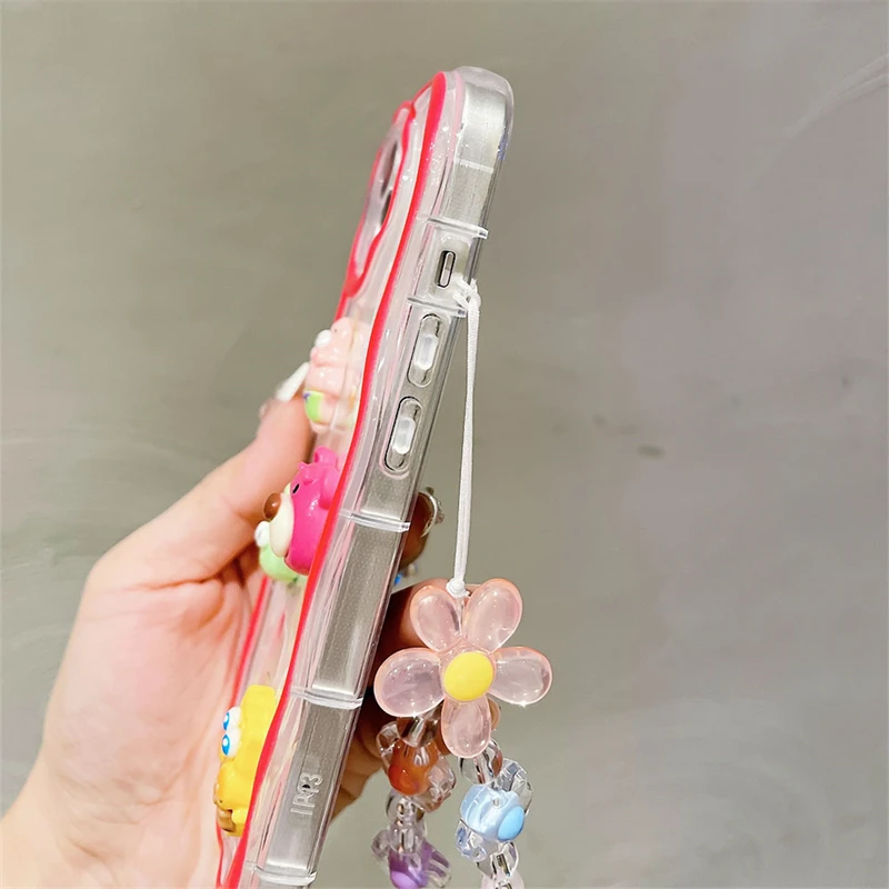 3D Cute Bear Rabbit Flower Wrist Chain Case For Samsung Galaxy A05 A04 A03 A02S A51 A31 A21 A11 A50 A20 A30 A10S Bracelet Cover_voghion.com