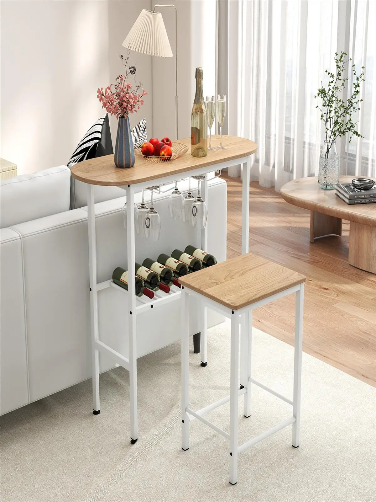 Bartisch mit Barhocker-Set, 2-Personen-Bartisch-Set mit Haltern für Weingläser und Flaschen, Küchentheke – Detail 1