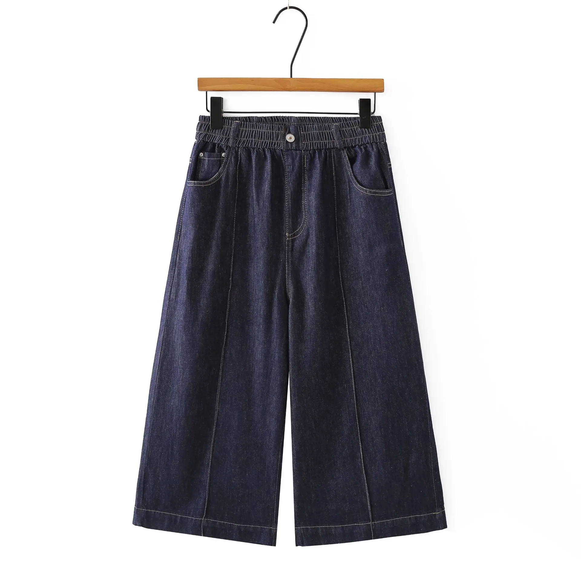 100KG Summer New Casual High Waiste Thin Lyocell Denim Capri Pants Plus Size Women Wide Leg Jeans 448