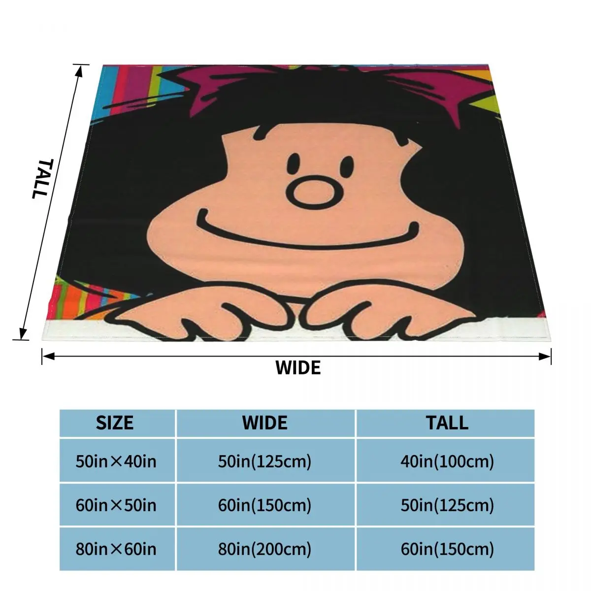 Kawaii Cartoon Mafalda Blanket Flannel Printed Portable Super Warm Throw Blanket for Sofa Bedroom Bedspreads
